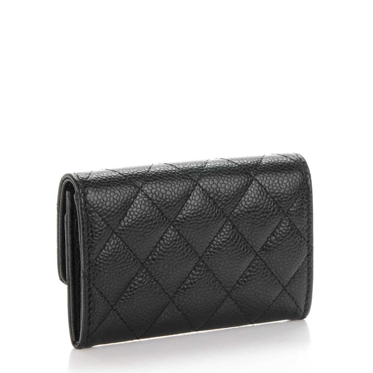Caviar Quilted Flap Card Holder Black