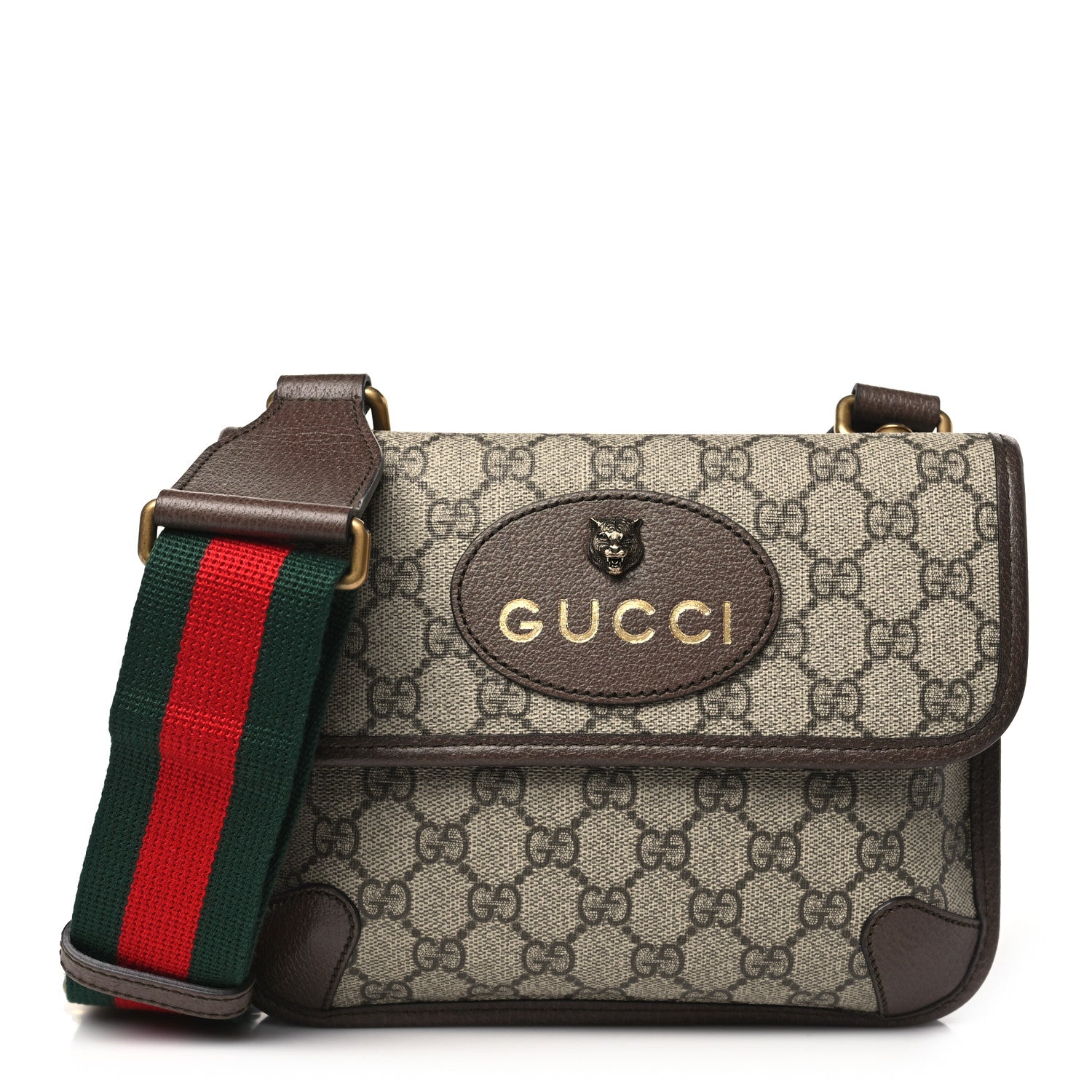 Gucci GG Supreme Monogram Web Small Neo Vintage Double Flap Messenger Bag Beige New Acero 1 of 10