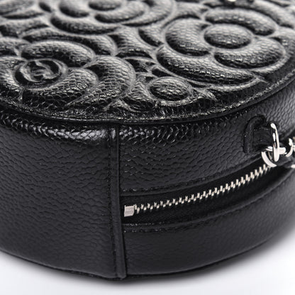 Chanel Caviar Camellia Embossed Round Clutch With Chain Black 9 of 13