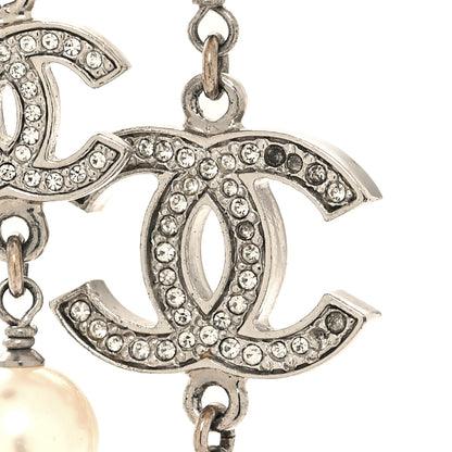 Chanel Graduated Pearl Crystal CC Long Necklace Silver 6 of 6