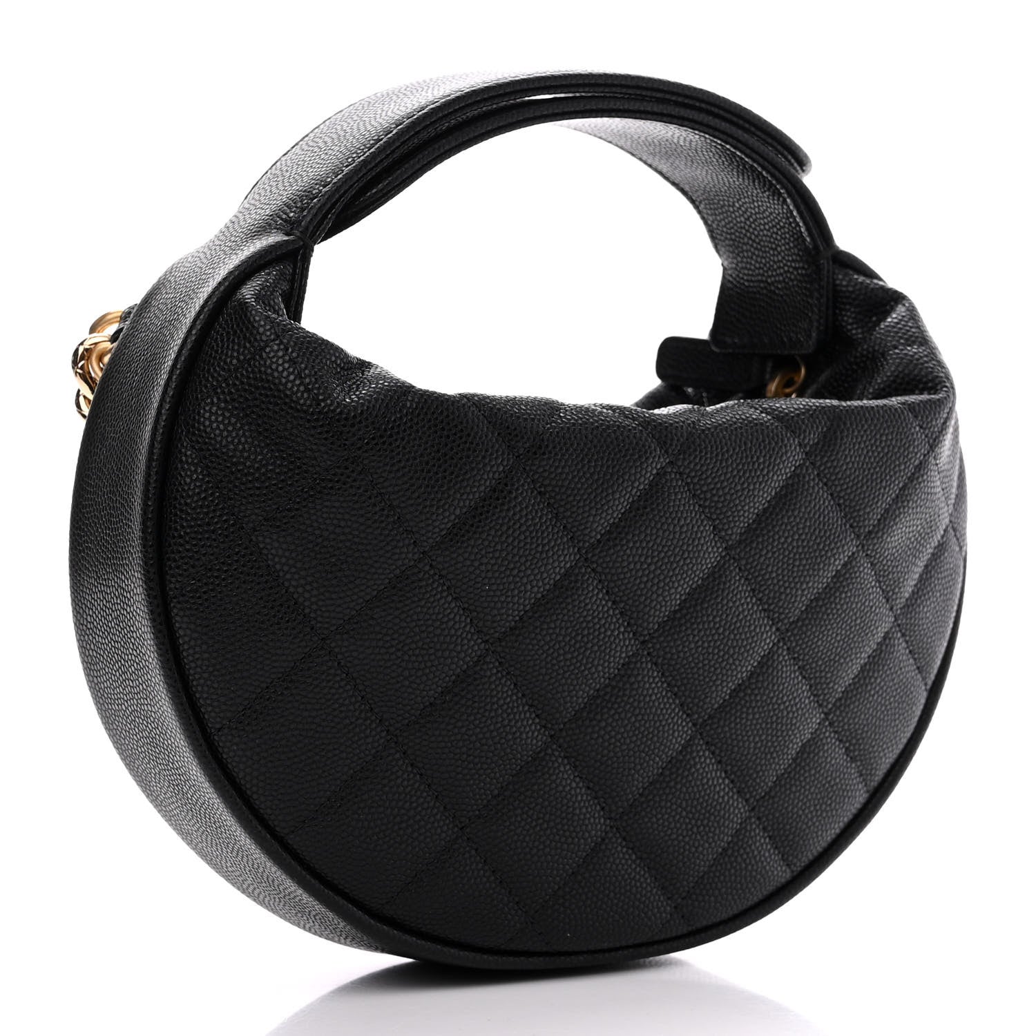 Chanel Shiny Caviar Quilted Bow Pouch Hobo Black 3 of 13