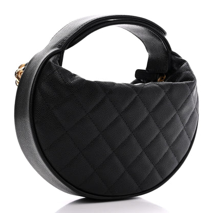 Chanel Shiny Caviar Quilted Bow Pouch Hobo Black 3 of 13