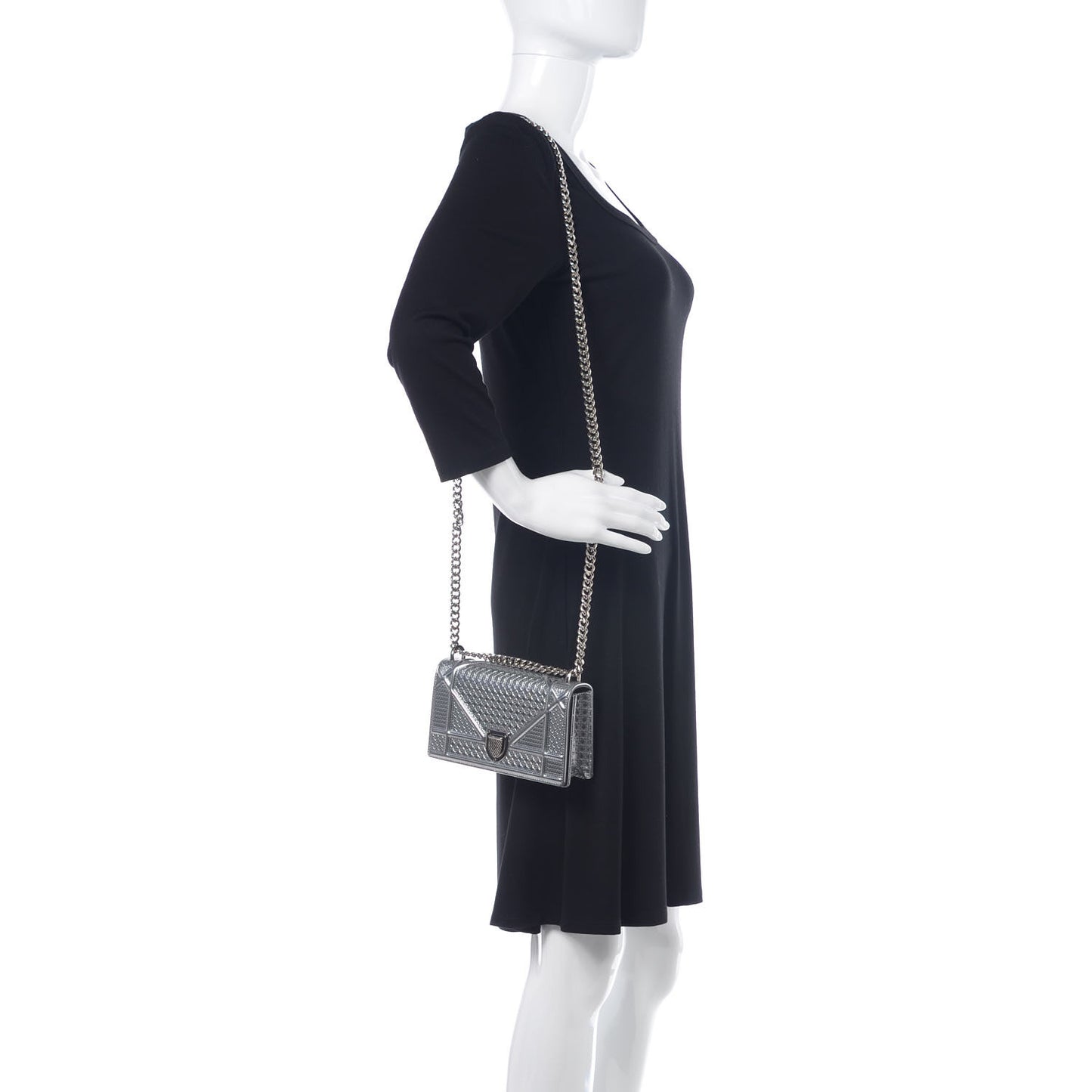 Metallic Patent Micro-Cannage Baby Diorama Flap Bag Silver