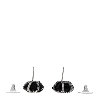 David Yurman Sterling Silver Diamond Black Onyx 14mm Cable Wrap Earrings 3 of 4