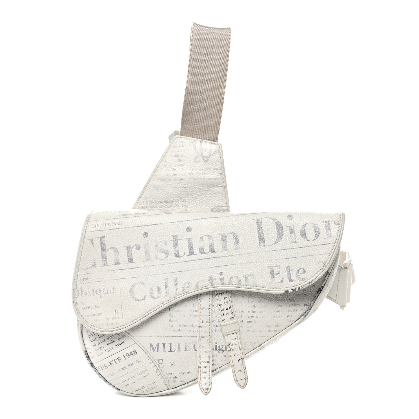 X Daniel Arsham Grained Calfskin Newspaper Print Saddle Bag White