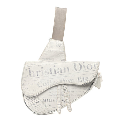 Christian Dior X Daniel Arsham Grained Calfskin Newspaper Print Saddle Bag White 1 of 10