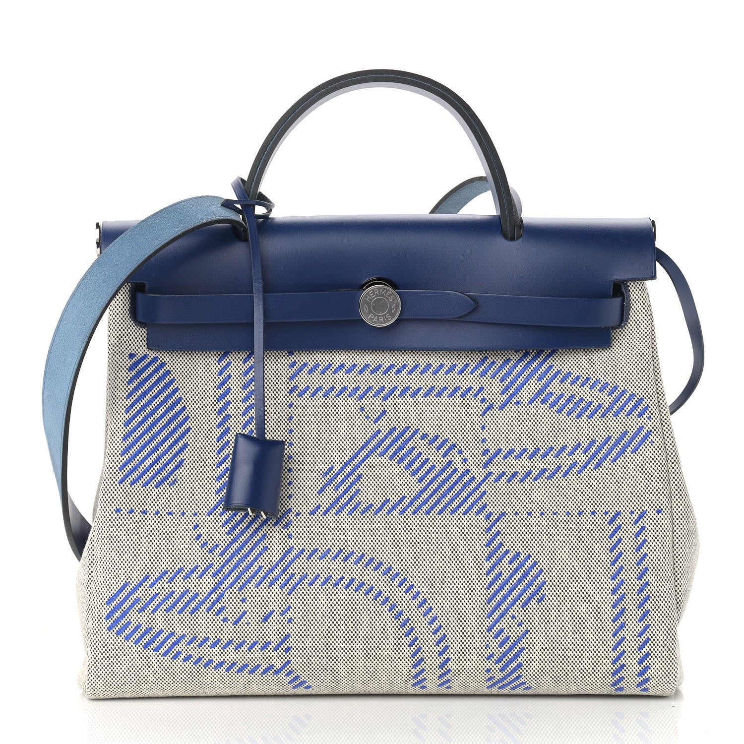 Hermes Vache Hunter Toile H Brides de Gala Herbag Zip Retourne 31 PM Bleu De France Ecru Black 3 of 10