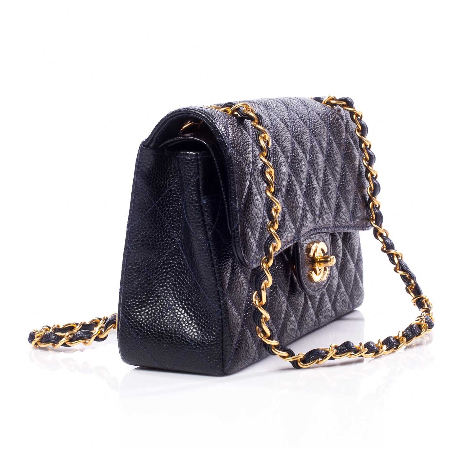 Caviar Quilted Small Double Flap Navy