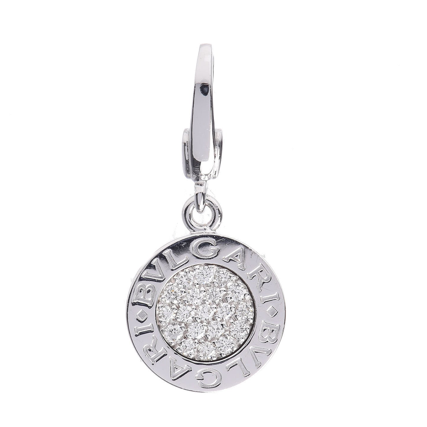 BVLGARI 18K White Gold Diamond Disc Charm Pendant