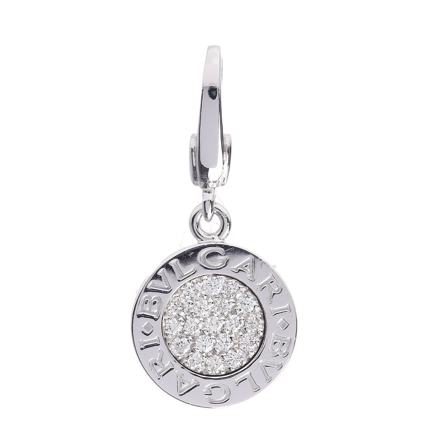Bulgari BVLGARI 18K White Gold Diamond Disc Charm Pendant 1 of 4
