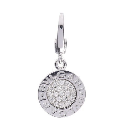 Bulgari BVLGARI 18K White Gold Diamond Disc Charm Pendant 1 of 4