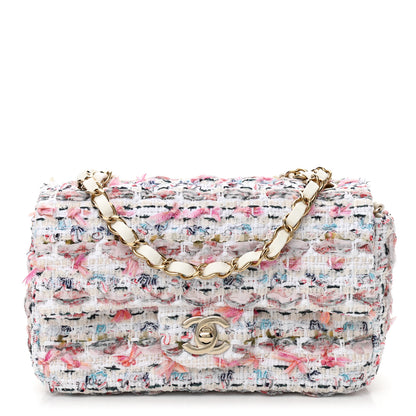 Chanel Tweed Quilted Mini Rectangular Flap White Pink Multicolor 1 of 11