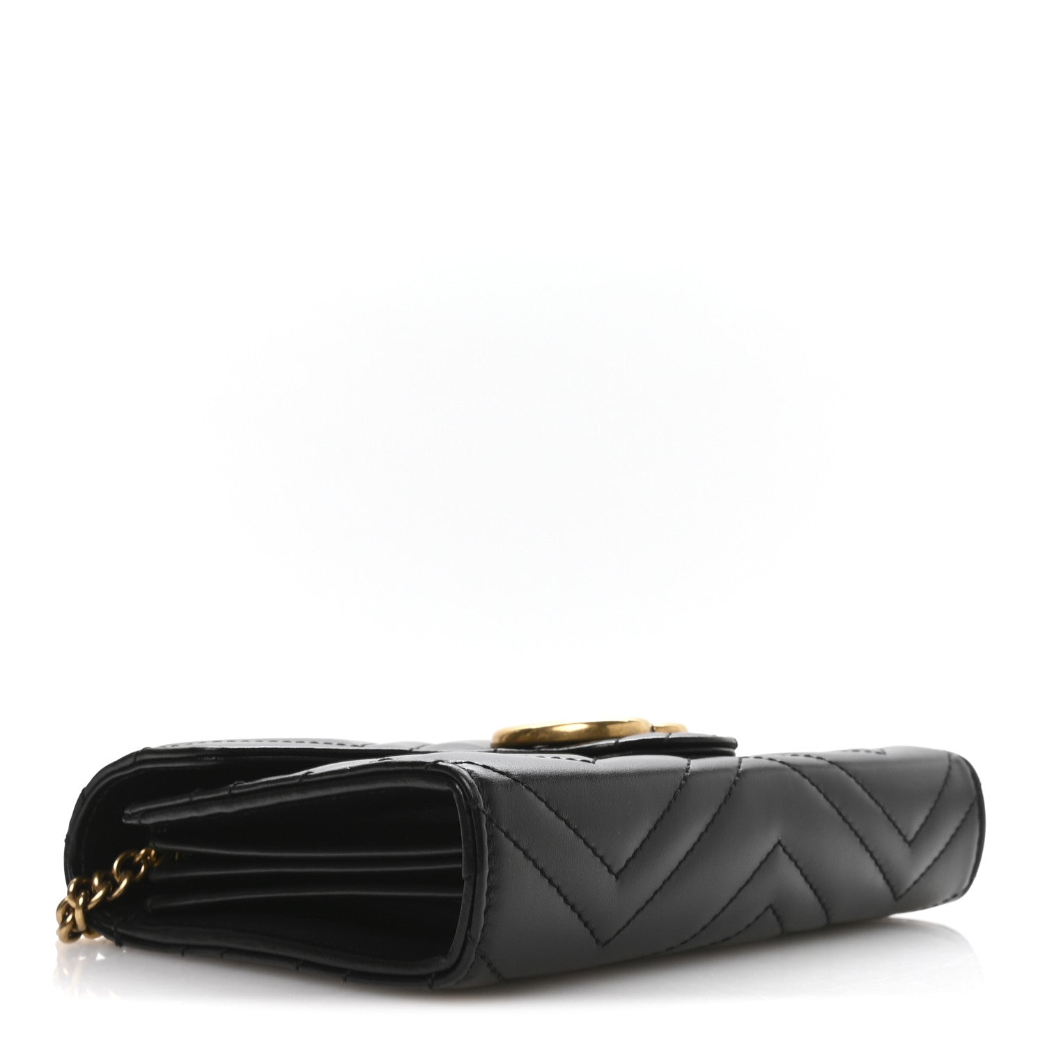 Gucci Calfskin Matelasse GG Marmont Chain Wallet Black 4 of 11