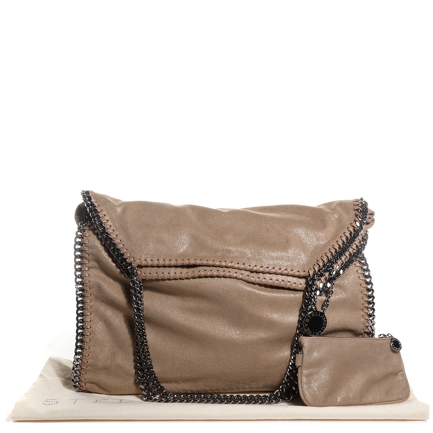 Faux Leather Shaggy Deer Falabella Foldover Tote Taupe