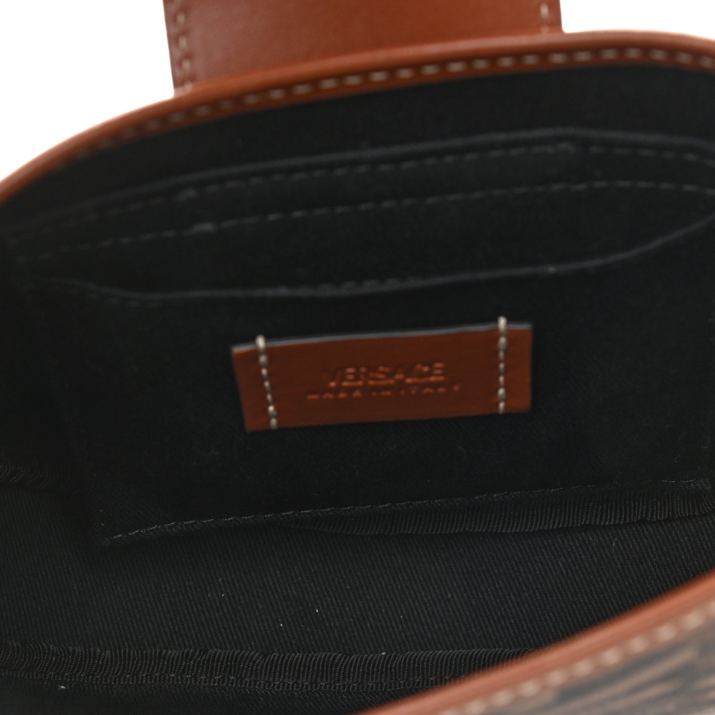 Coated Canvas La Greca Signature Shoulder Bag Black Caramel