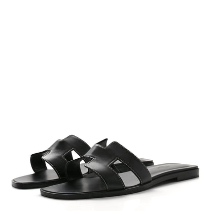 Hermes Box Calfskin Oran Sandals 39 Black 3 of 10