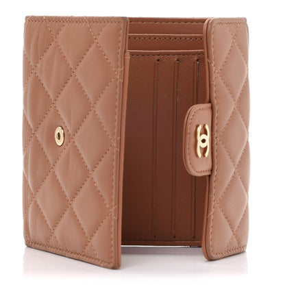 Chanel Lambskin Quilted Compact Flap Wallet Beige 5 of 14