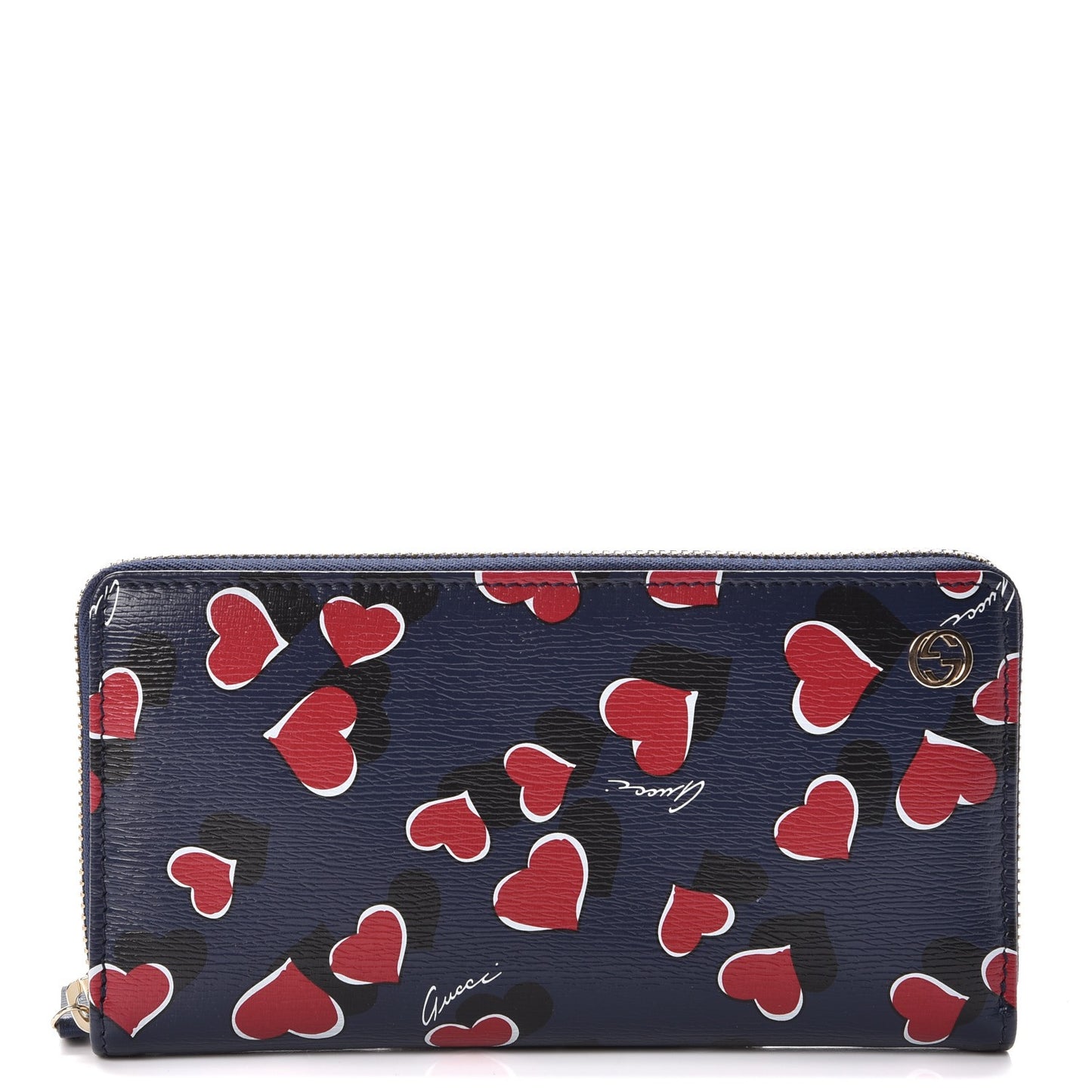 Calfskin Heartbeat Print Zip Around Wallet Blue