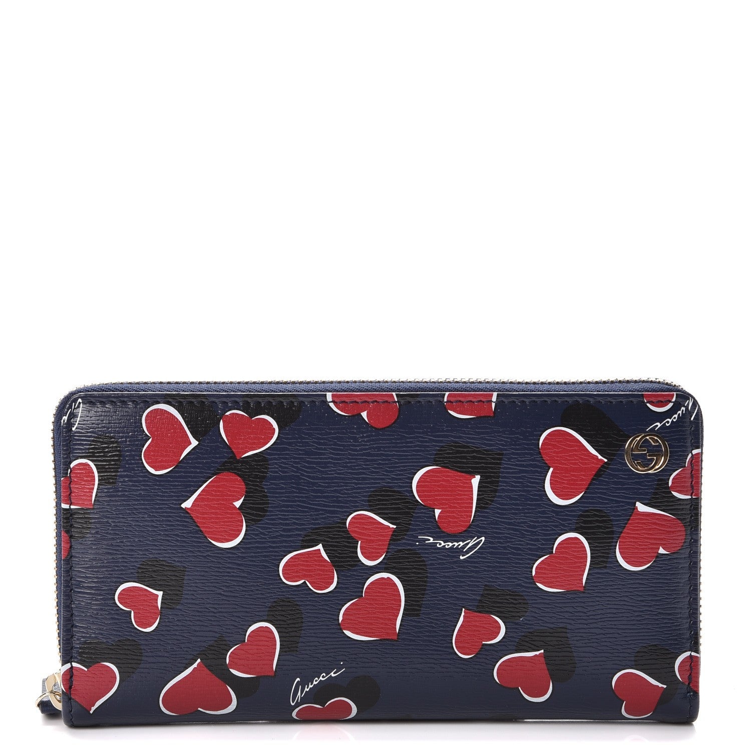 Gucci Calfskin Heartbeat Print Zip Around Wallet Blue 1 of 8