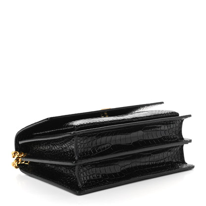 Saint Laurent Calfskin Crocodile Embossed Medium Monogram Sunset Black 3 of 9
