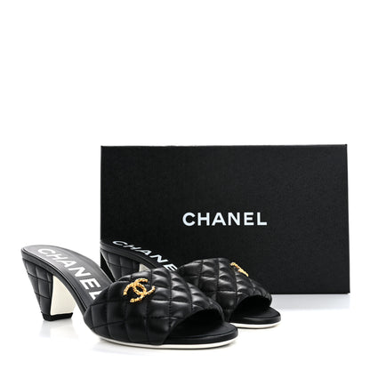 Chanel Lambskin Quilted Textured CC Mules 38.5 Black 10 of 10