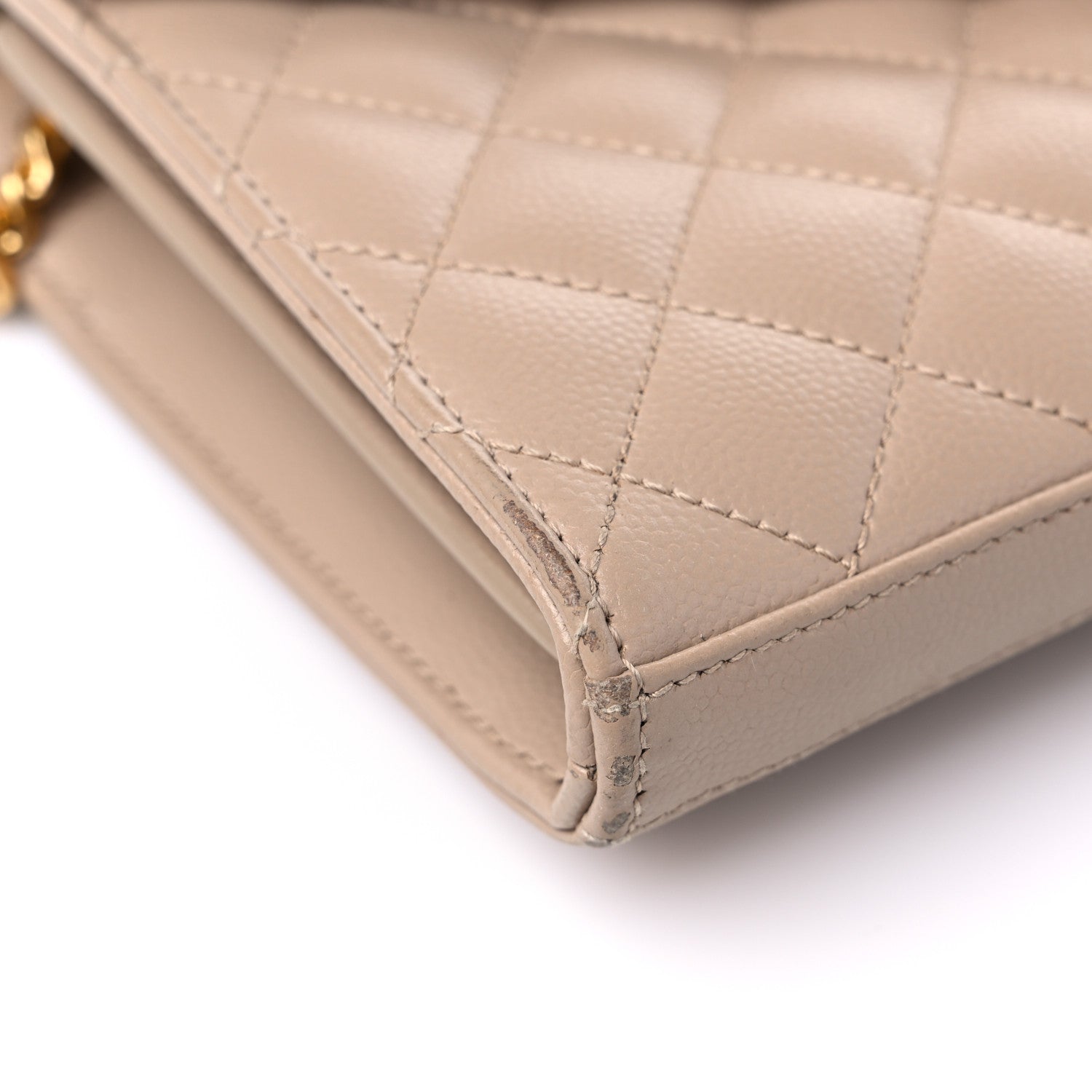 Saint Laurent Grain De Poudre Mixed Matelasse Triquilt Monogram Chain Wallet Dark Beige 8 of 16