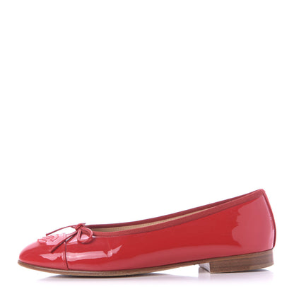 Chanel Patent Calfskin CC Cap Toe Ballerina Flats 36.5 Red 1 of 11