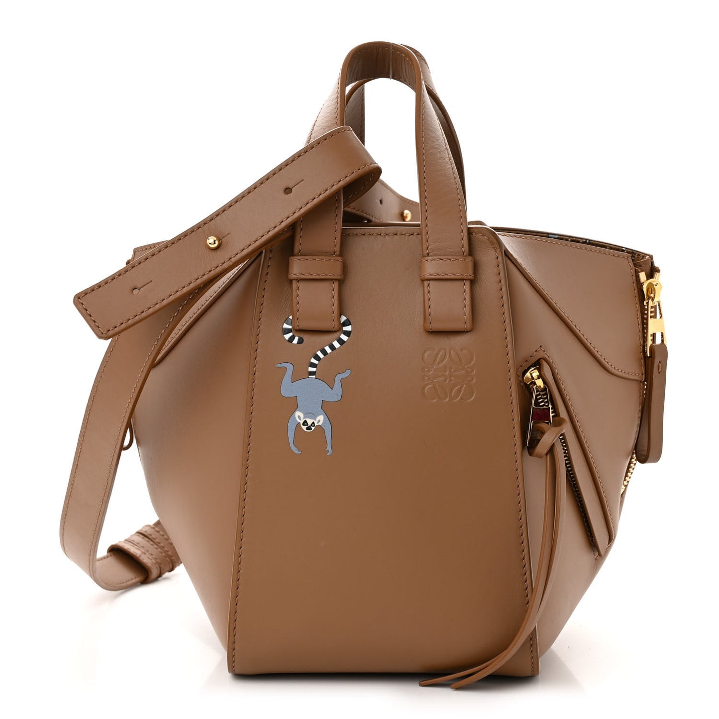 X SUNA FUJITA Satin Calfskin Lemur Hammock Shoulder Bag Oak