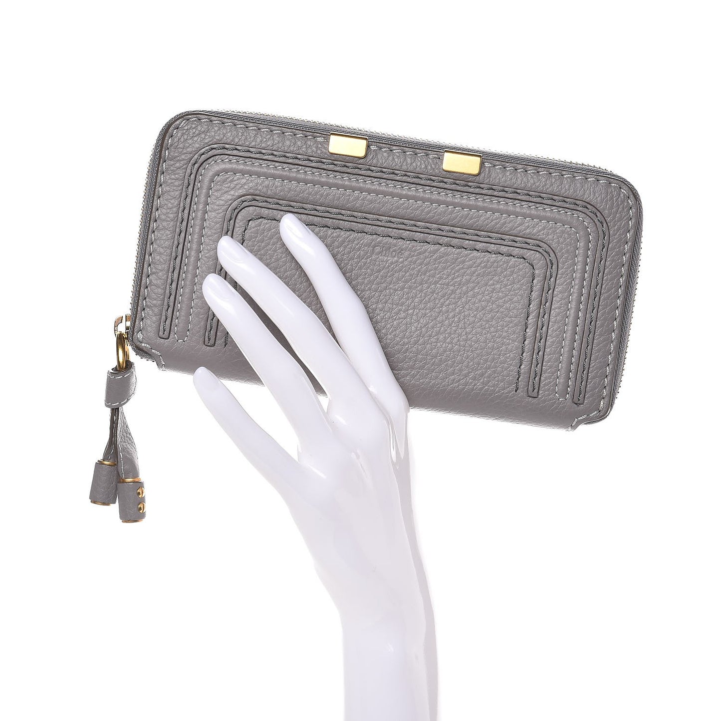 Calfskin Marcie Long Zip Around Wallet Cashmere Grey