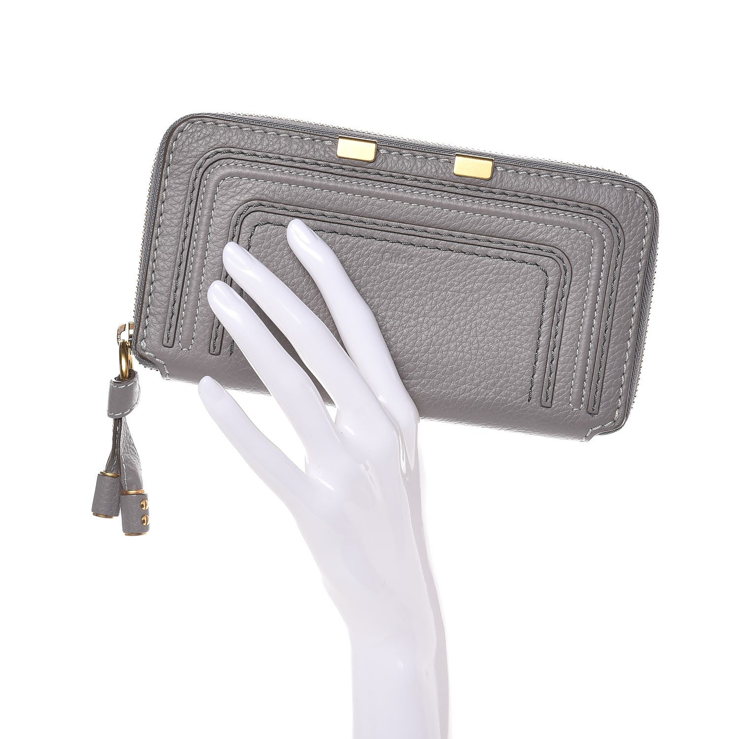 Chloe Calfskin Marcie Long Zip Around Wallet Cashmere Grey 2 of 10