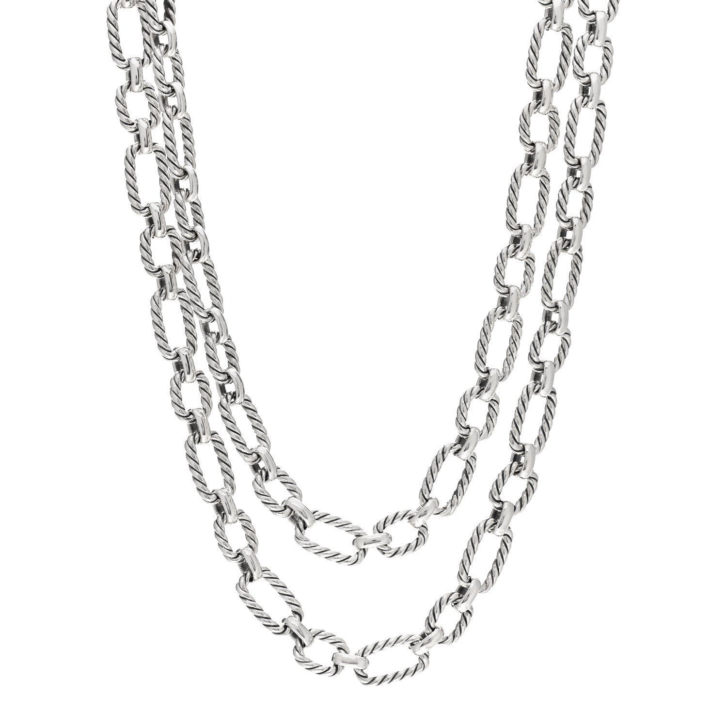 David Yurman Sterling Silver Blue Sapphire 9.5mm Cushion Link Chain Necklace 1 of 4