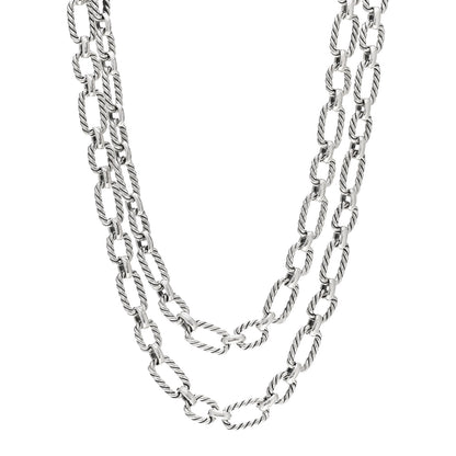 David Yurman Sterling Silver Blue Sapphire 9.5mm Cushion Link Chain Necklace 1 of 4