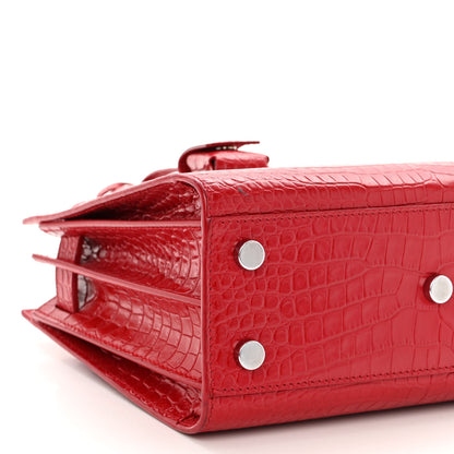 Saint Laurent Calfskin Crocodile Embossed Nano Sac De Jour Red 9 of 13