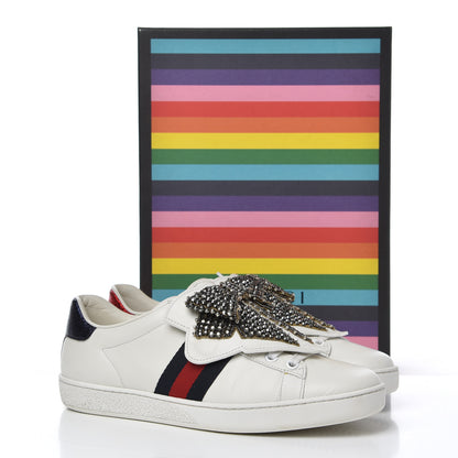 Gucci Calfskin Ayers Web Womens Ace Bow Lace Sneakers 37.5 White 21 of 21