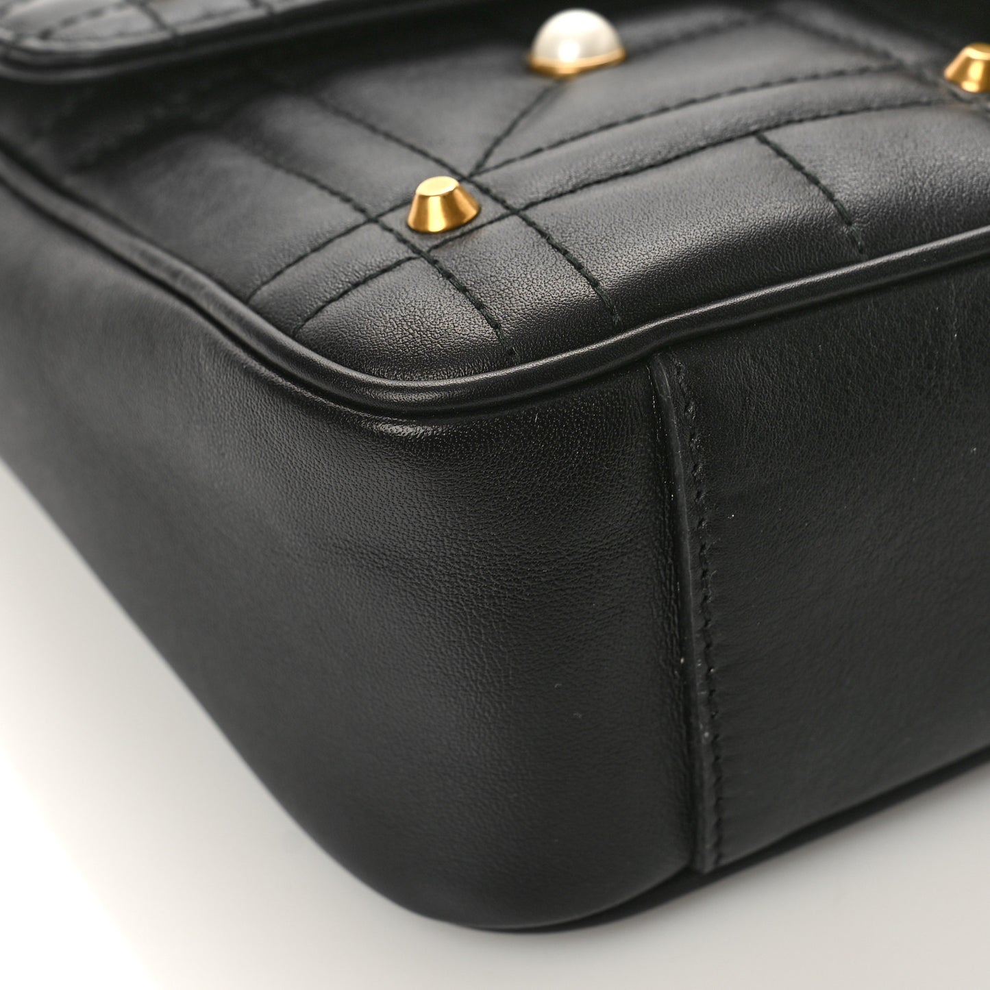 Calfskin Matelasse Studded Small Pearly GG Marmont Shoulder Bag Black