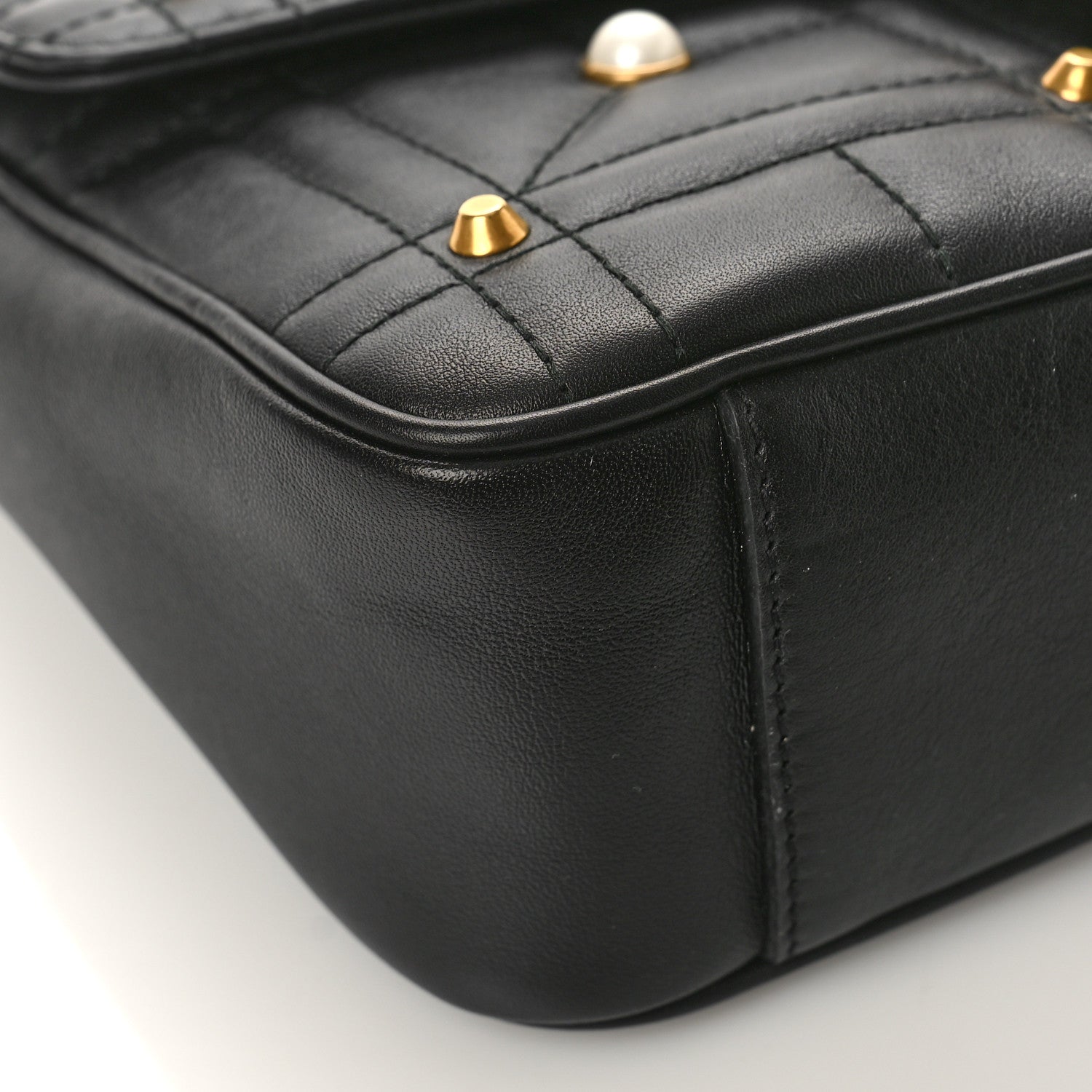 Gucci Calfskin Matelasse Studded Small Pearly GG Marmont Shoulder Bag Black 8 of 10