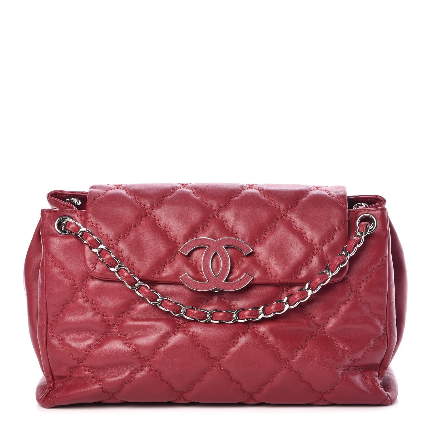 Chanel Calfskin Double Stitch Large Hamptons Flap Bag Red 1 of 10