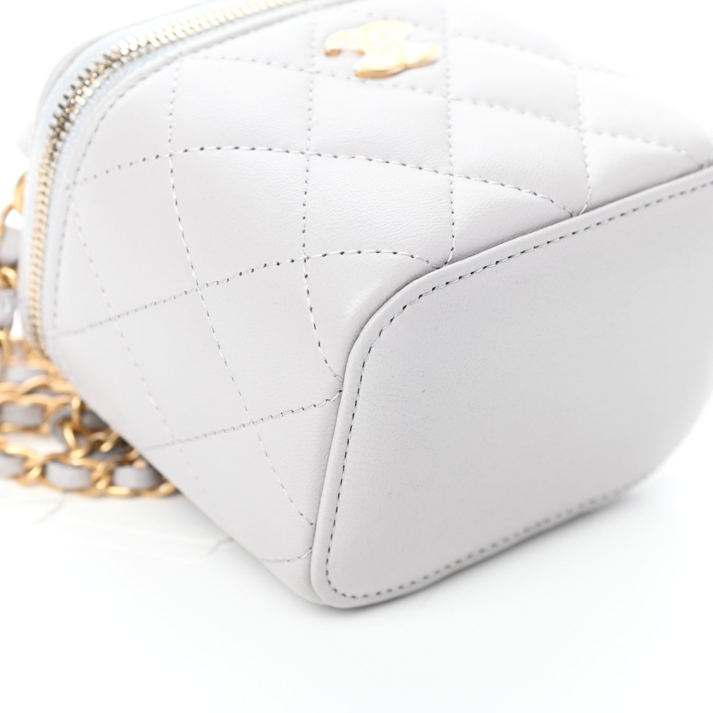 Lambskin Quilted Top Handle Mini Vanity Case With Chain Grey