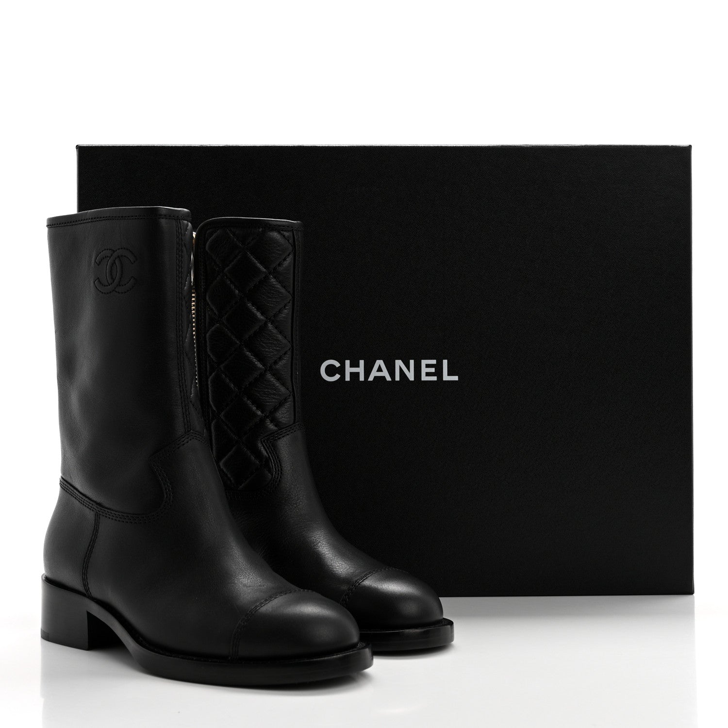 Chanel Calfskin Quilted CC Logo Mid Calf Boots 36 Black 9 of 9
