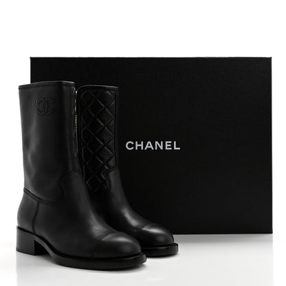 Chanel Calfskin Quilted CC Logo Mid Calf Boots 36 Black 9 of 9