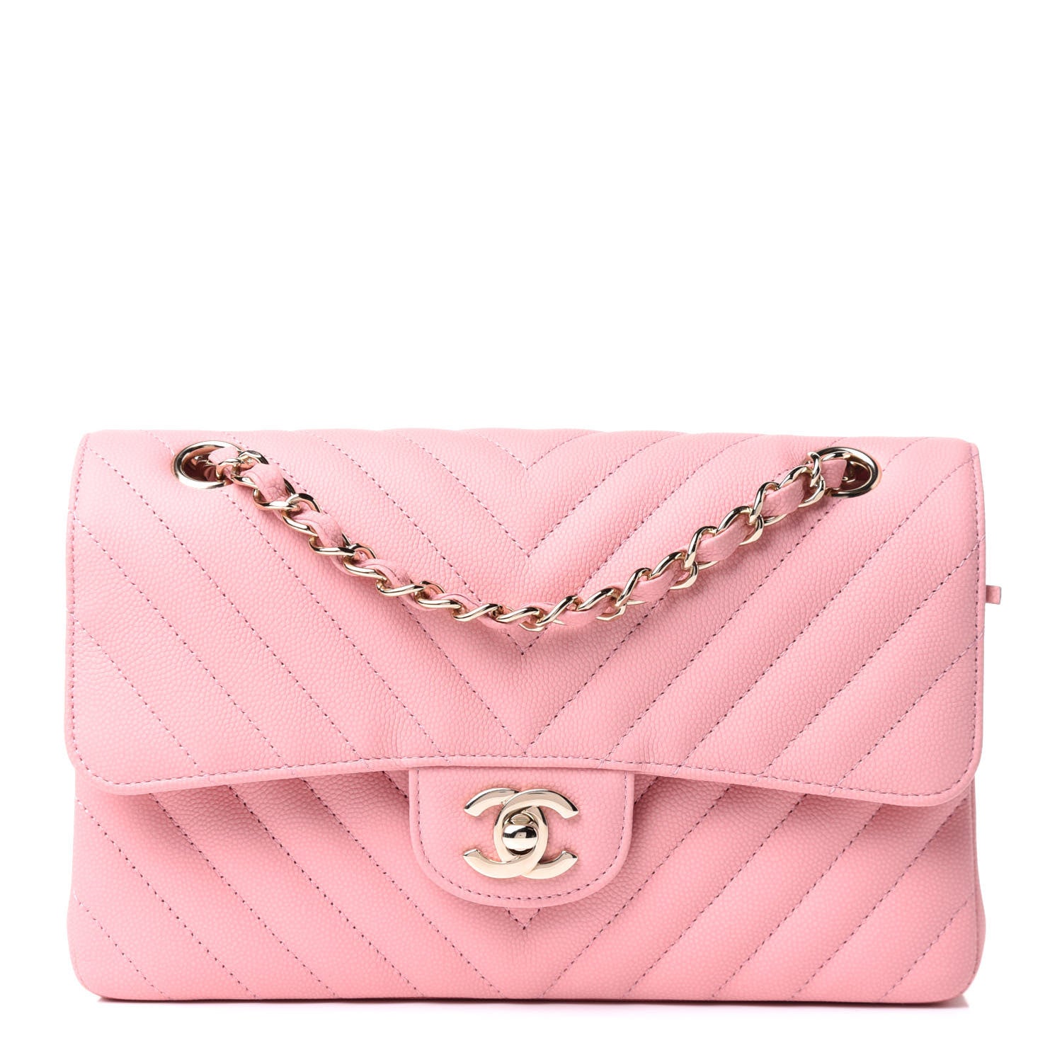 Chanel Caviar Chevron Quilted Small Double Flap Pink 1 of 12
