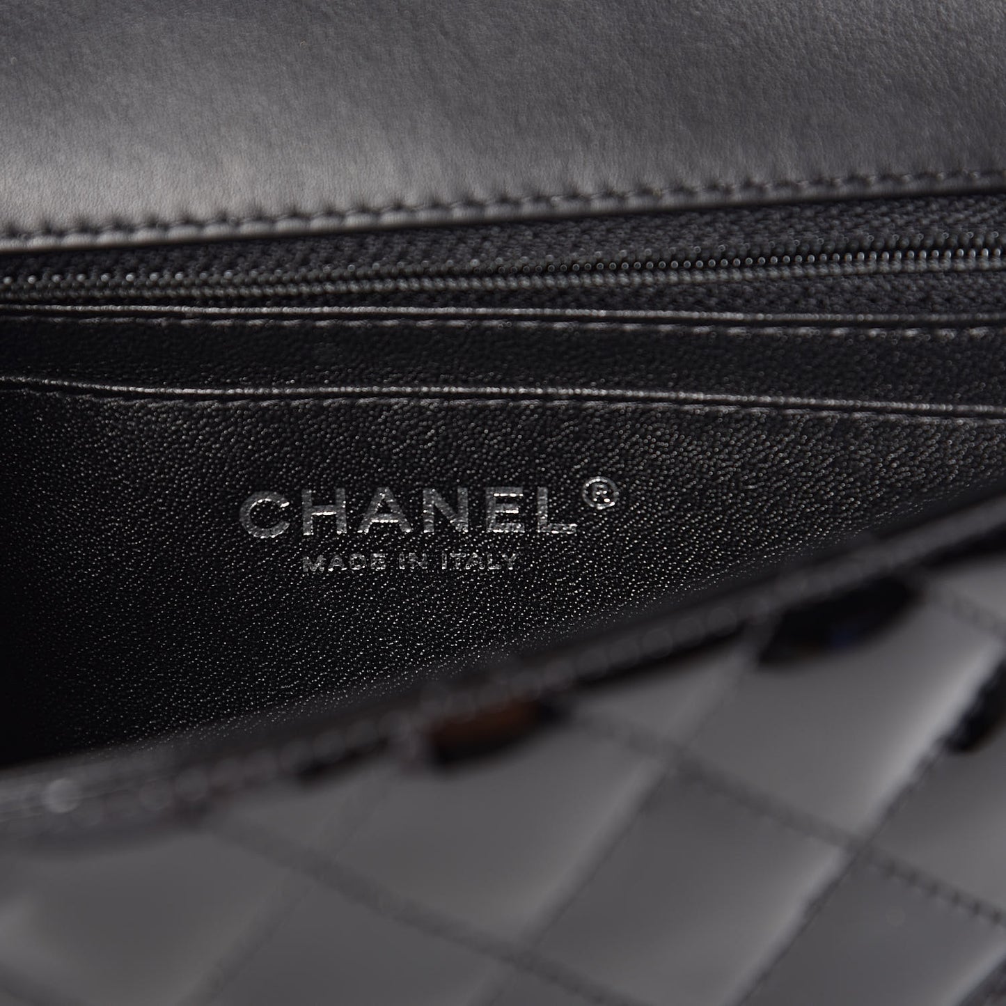 Patent Calfskin Quilted Mini Rectangular Flap Black