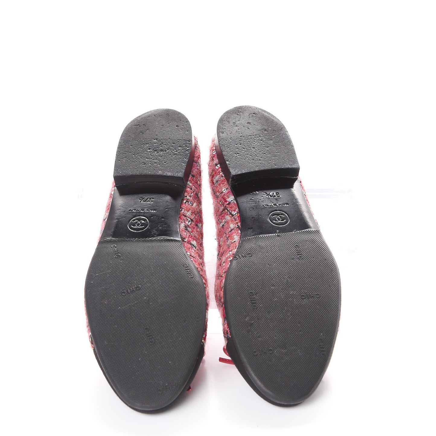 Tweed Grosgrain Sequin Cap Toe Ballerina Flats 37.5 Pink Black