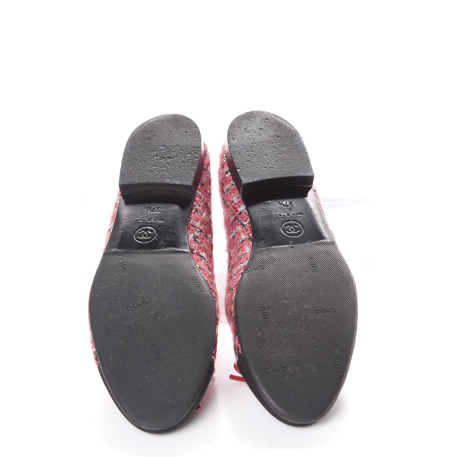 Chanel Tweed Grosgrain Sequin Cap Toe Ballerina Flats 37.5 Pink Black 6 of 11