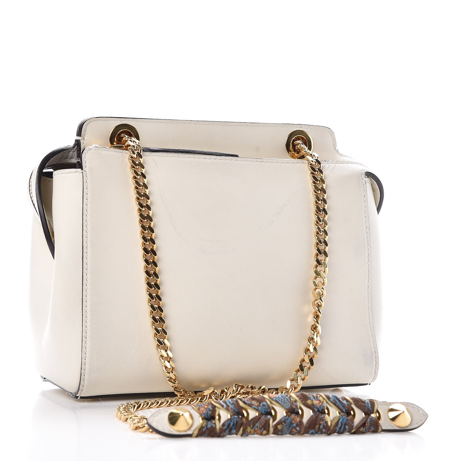 Fendi Vitello Baltico Ribbon Lace Up Floral Small DotCom Click Chain Satchel White Multicolor 4 of 19
