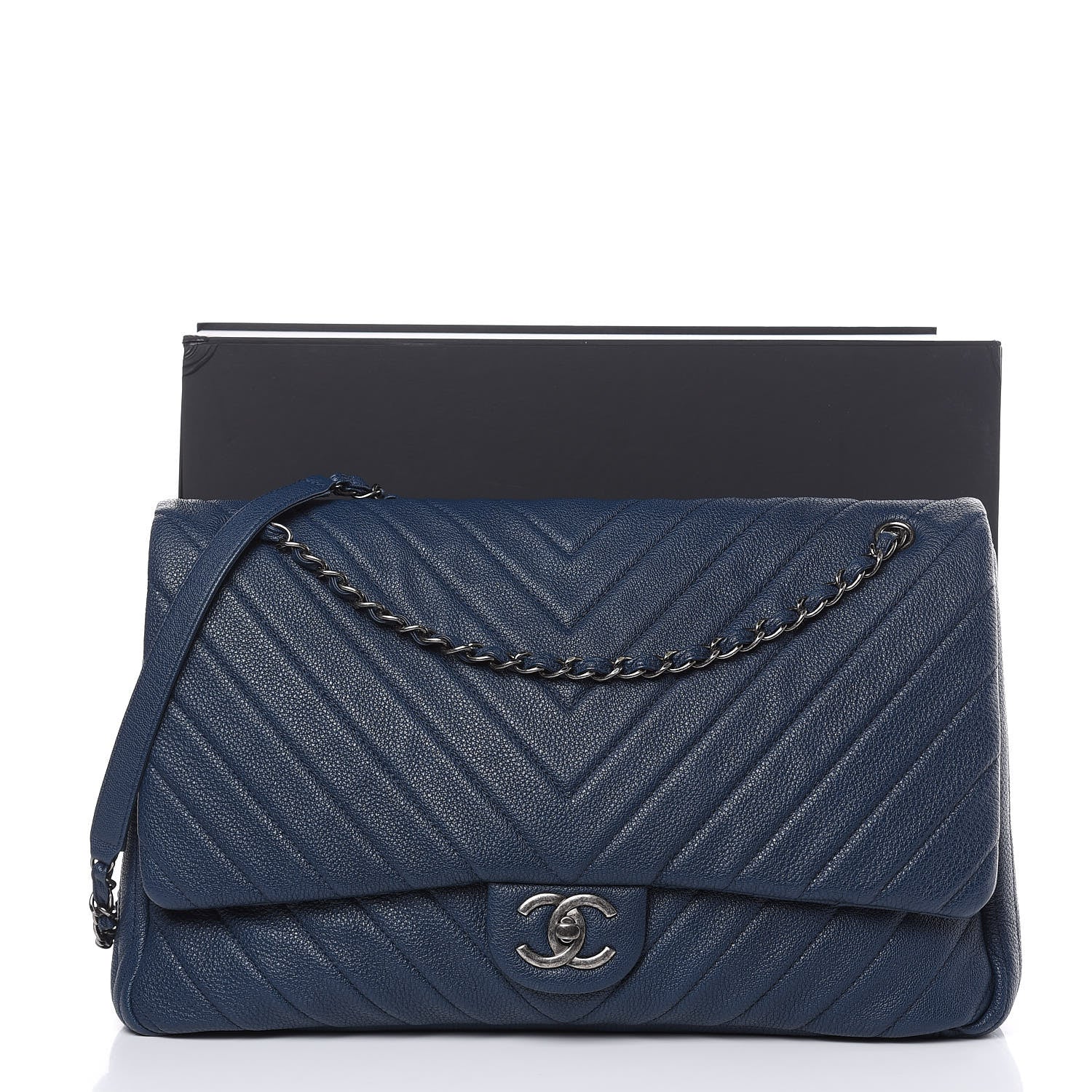 Chanel Calfskin Chevron Quilted XXL Travel Flap Bag Navy 10 of 10