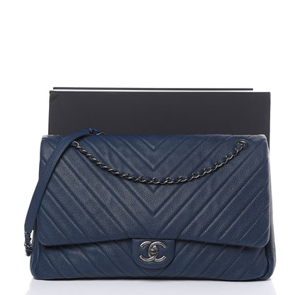 Chanel Calfskin Chevron Quilted XXL Travel Flap Bag Navy 10 of 10