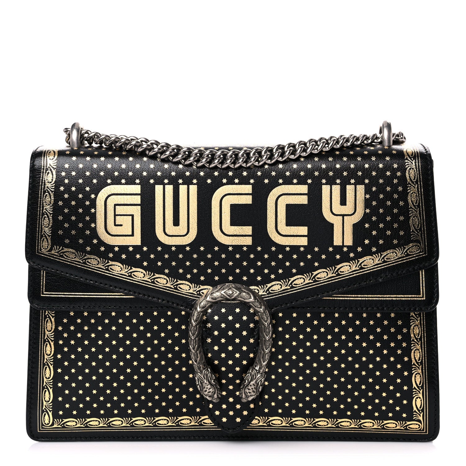 Gucci X SEGA Calfskin GUCCY Stars Medium Dionysus Shoulder Bag Black Gold 1 of 11