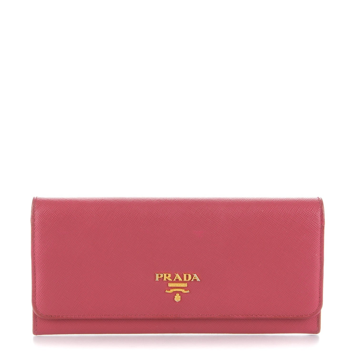 Prada Saffiano Bi-Color Metal Continental Flap Wallet Fragola Talco 1 of 9