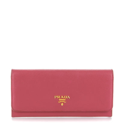 Prada Saffiano Bi-Color Metal Continental Flap Wallet Fragola Talco 1 of 9